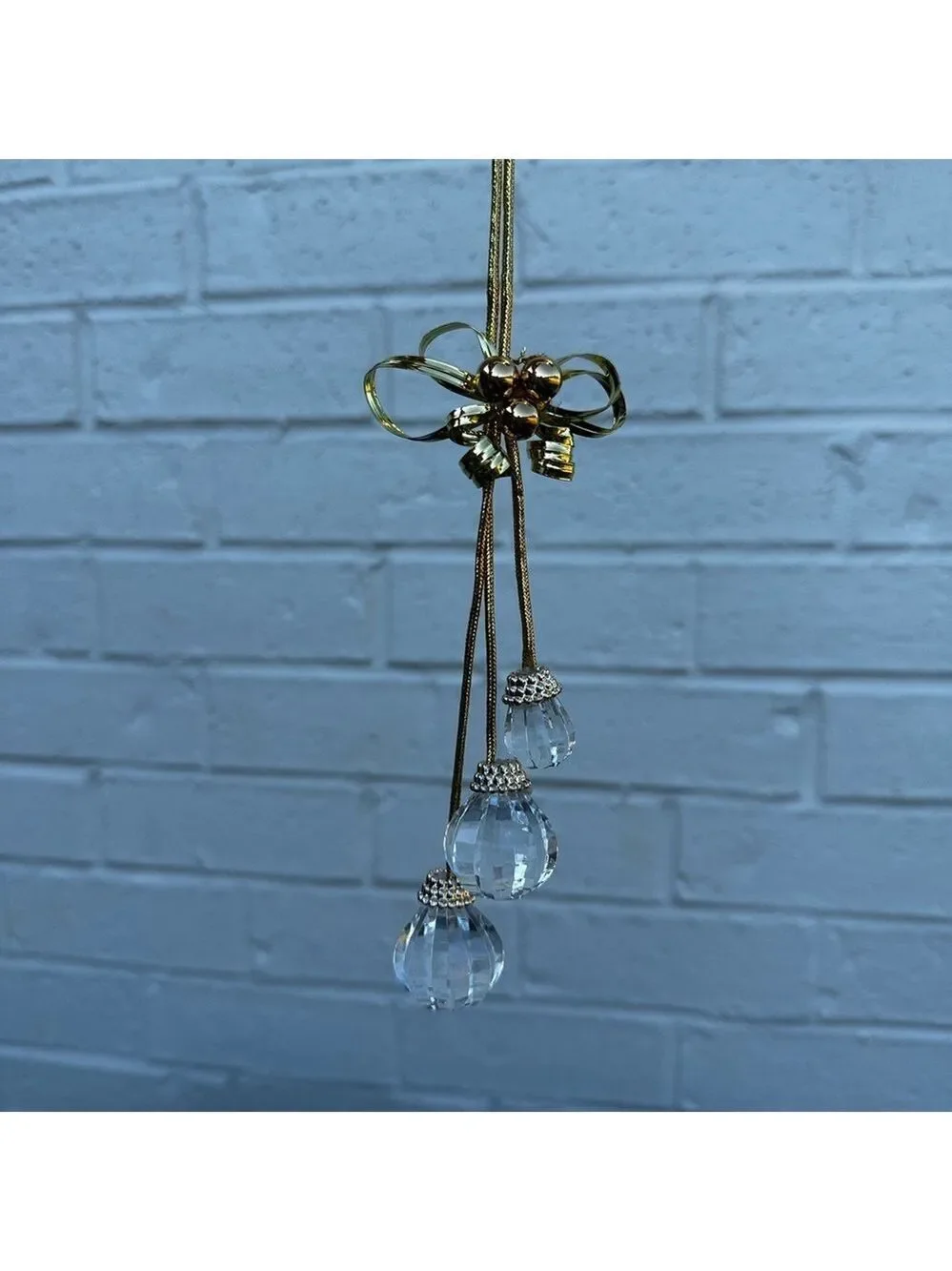 Vintage Set of Two Acrylic 8.5” Gold Tassel Ornaments with Clear Jewel Drop